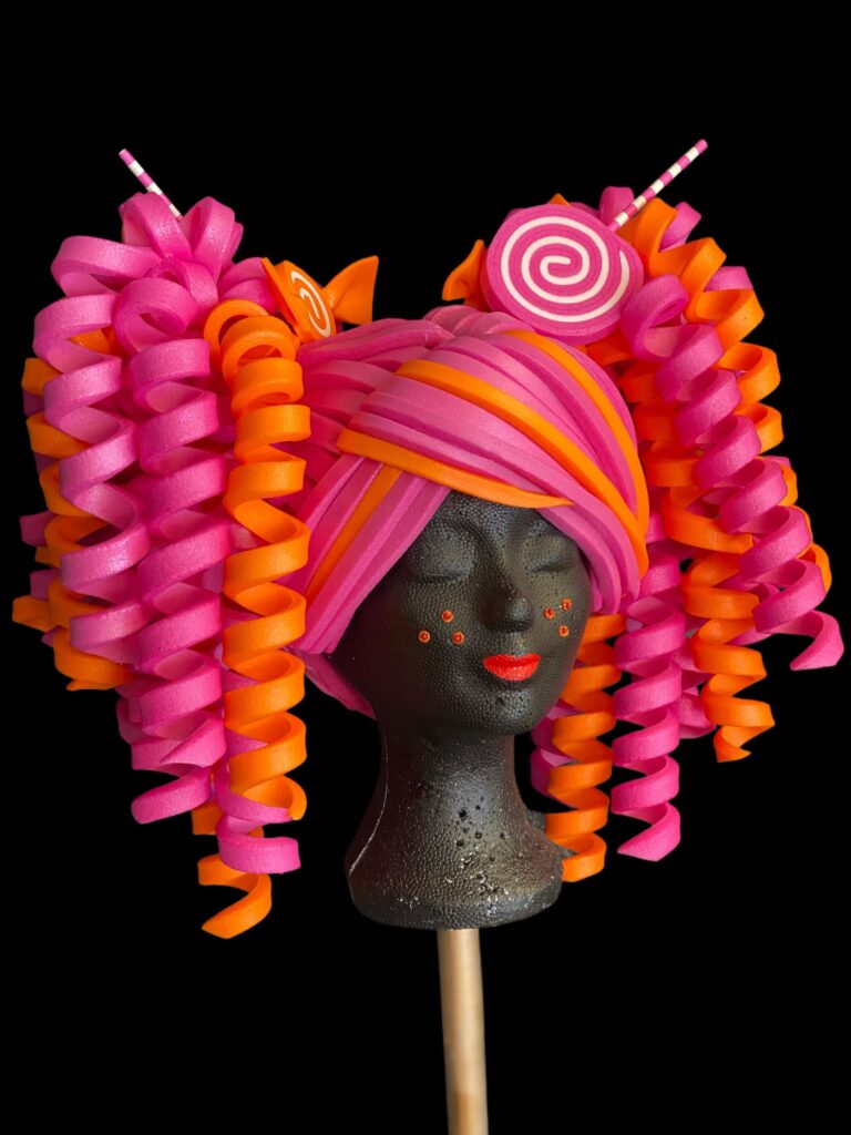 Schuimpruik / foampruik 2-staarten rose/oranje met snoep